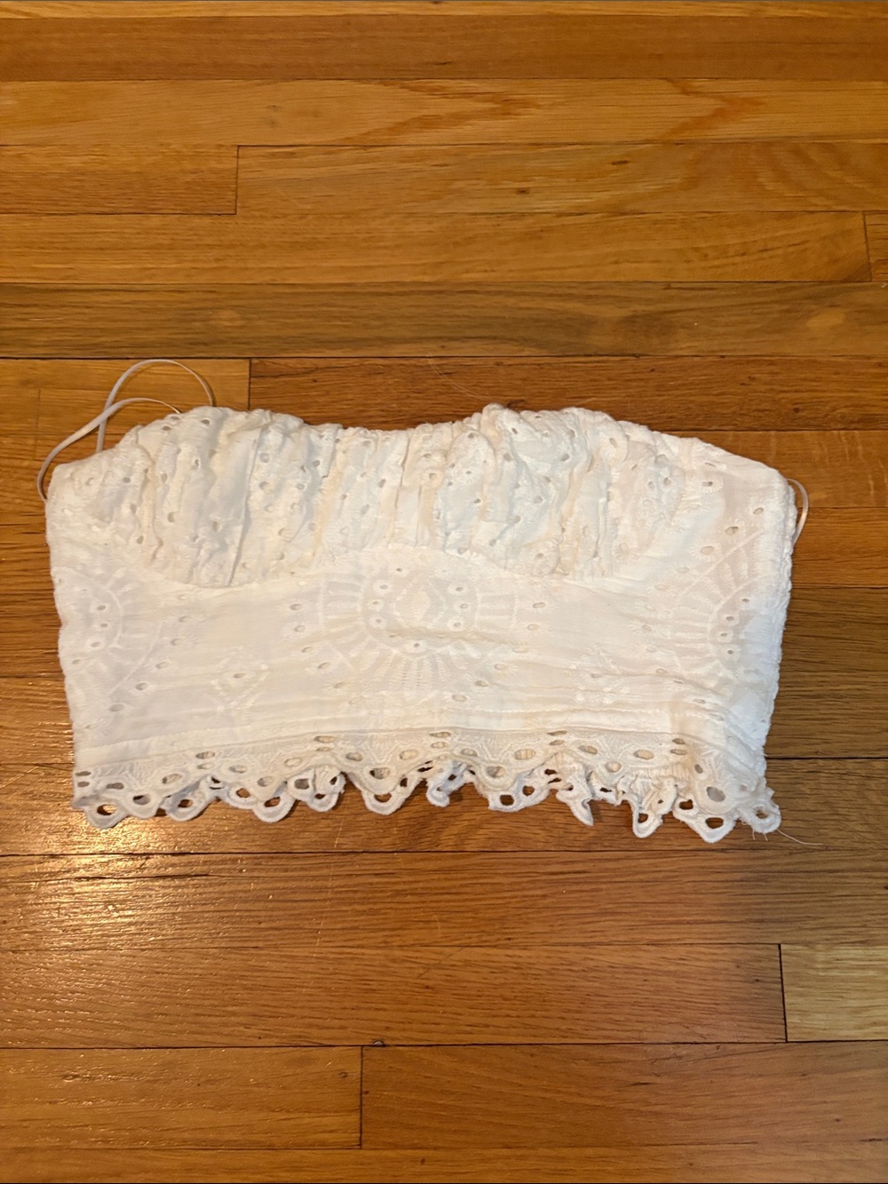 White Lace Eyelet Strapless Crop Top